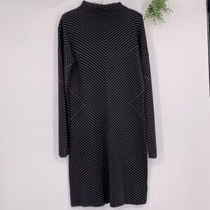 Cynthia Rowley Knitted Mock Neck Sweater Dress Chevron Long Sleeve Olive Black M